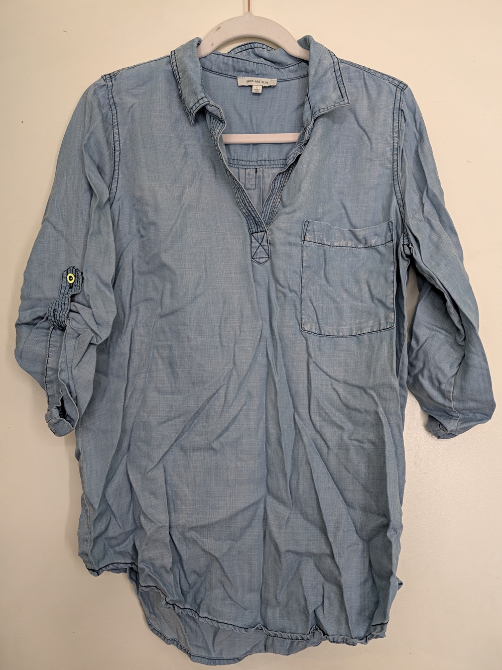 Skies Are Blue Light Blue Relaxed Chambray Tunic Blouse